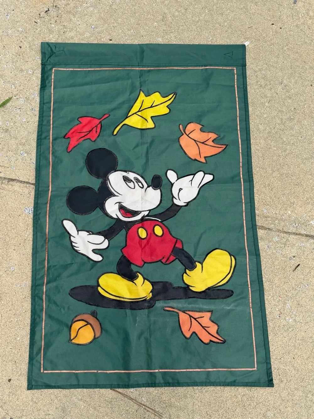 Vintage Disney Mickey Mouse Fall Autumn Leaves Garden Yard Flag 44x28